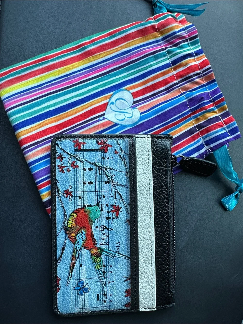 New! Brighton card wallet with zipper coin pocket with hummingbird and butterfly
